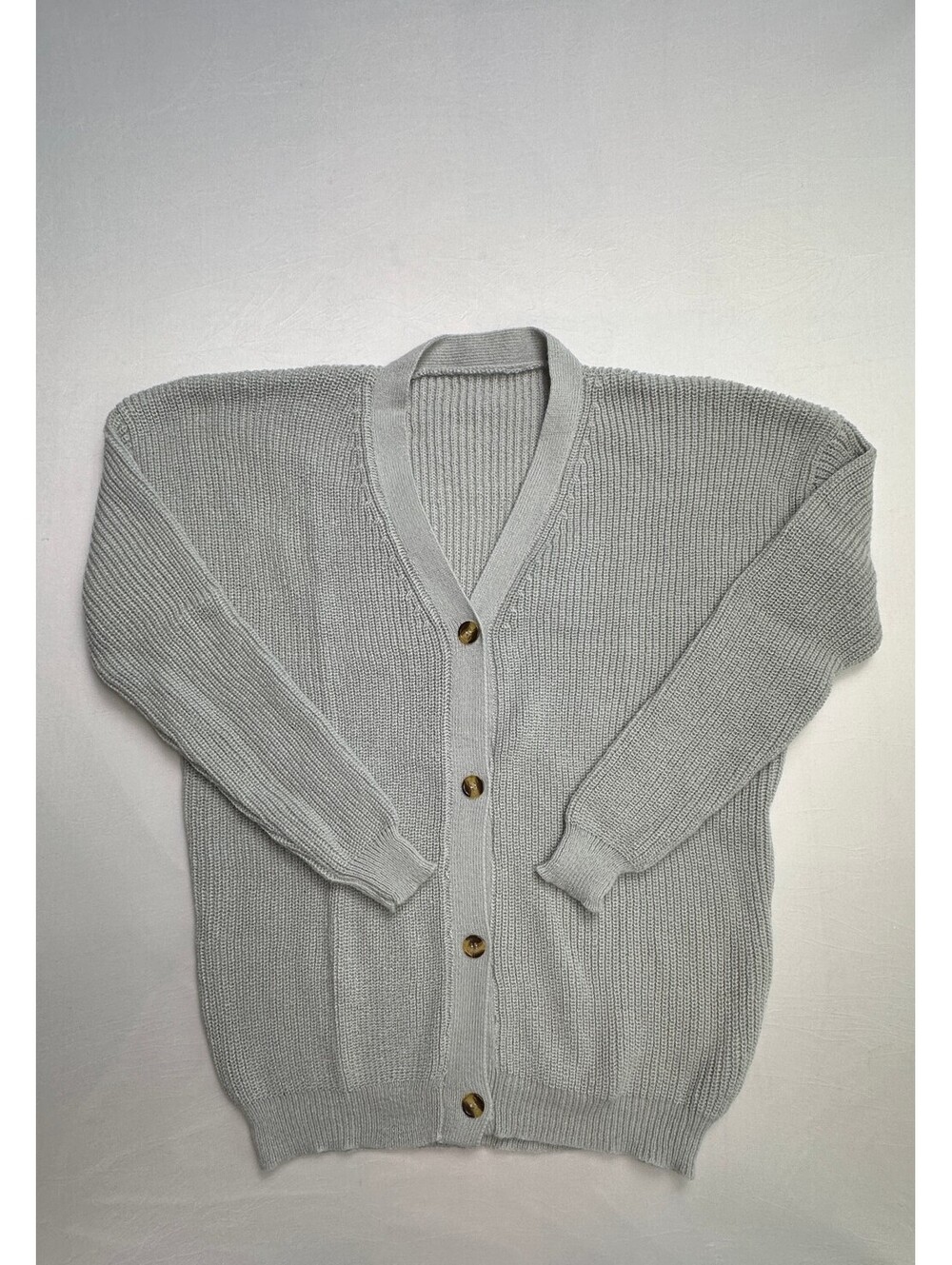 Light Gray Cotton Viscose Nylon Blend Button-Up Cardigan Swe